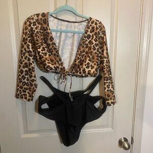 ASOS Leopard Print Bikini Set - Black and Tan